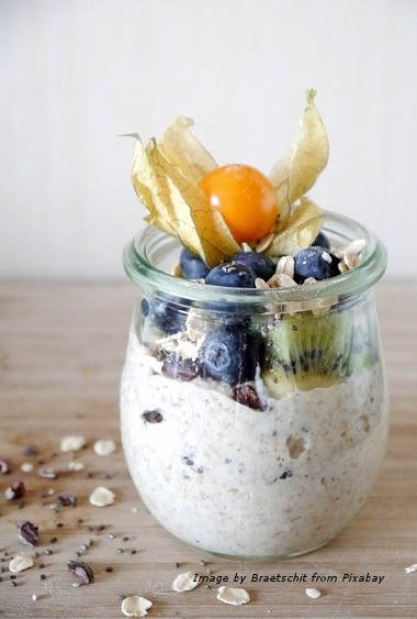 Eating chilled overnight oats is a refreshing start for the day.