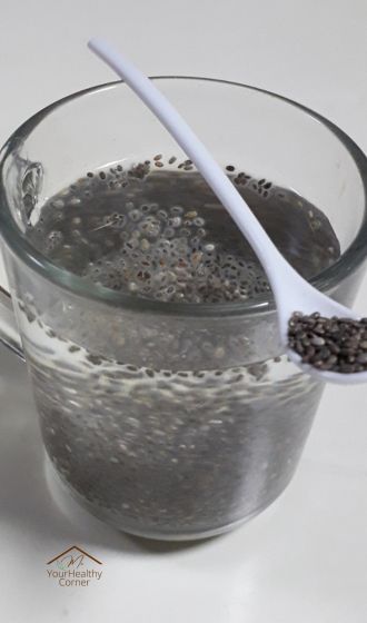 What is chia seeds water? Chia seeds water is just chia seeds with water. When added to water and sit for some time, chia seeds plump up several times in size. A glutinous coating will form, in gel-like consistency, making them easier to swallow and digest. 